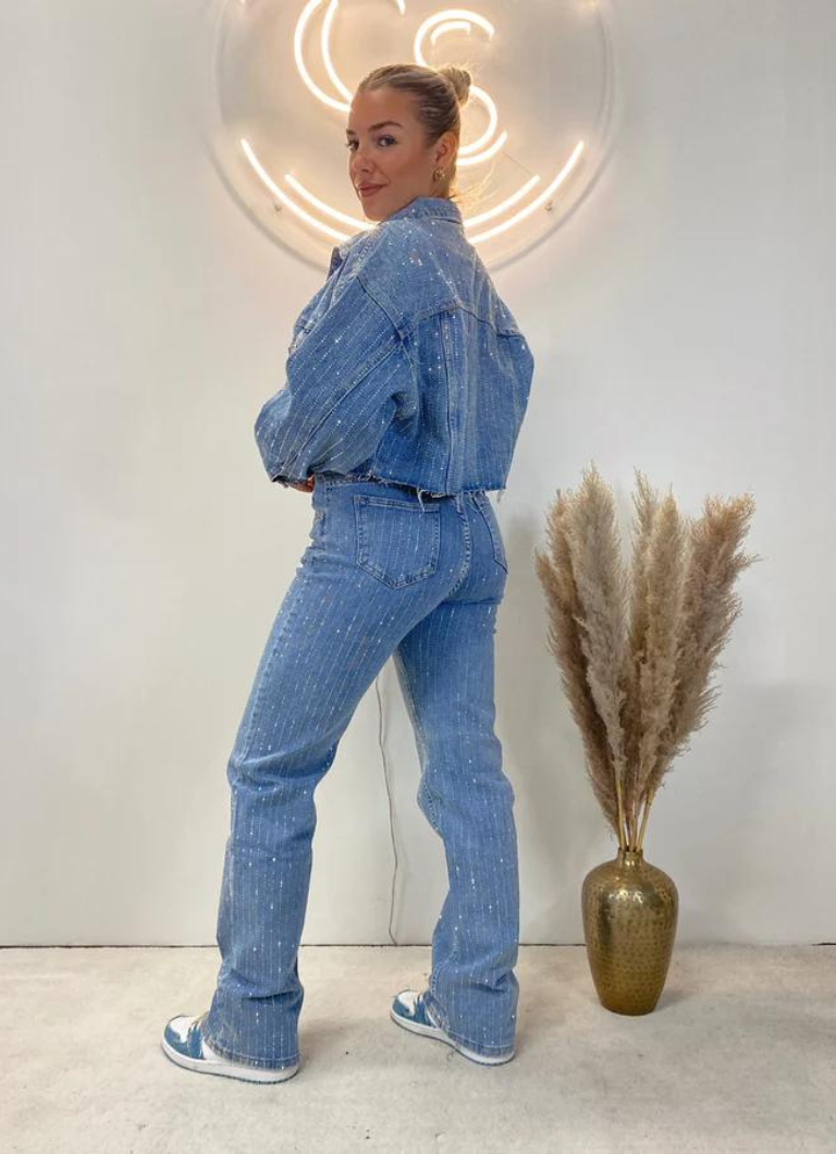 JEAN DROIT À PAILLETTES BLEU