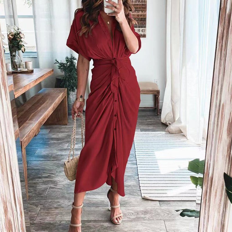 SOLID COLOR SHIRT DRESS