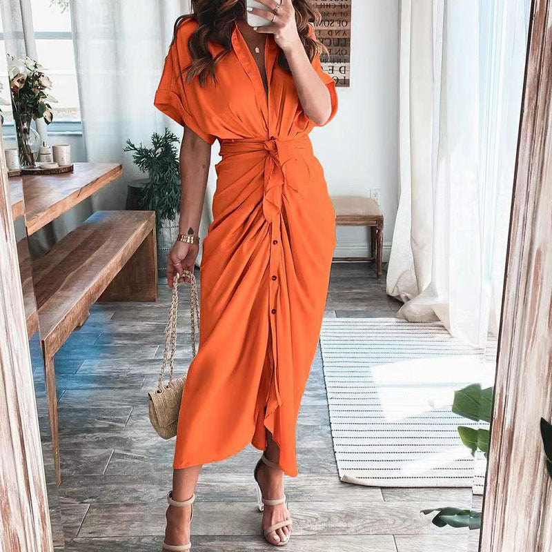 SOLID COLOR SHIRT DRESS